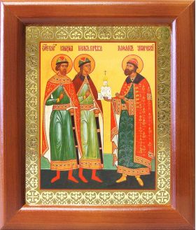 Благоверные князья Борис, Глеб и Роман, икона в рамке 12,5*14,5 см - Иконы оптом