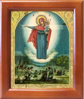 Августовская икона Божией Матери, 1914 г, в деревянной рамке 12,5*14,5 см - Иконы оптом