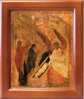 Жены-Мироносицы у Гроба Господня, 1425 - 1427 гг, икона в деревянной рамке 12,5*14,5 см - Иконы оптом