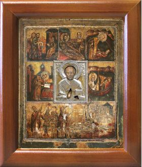 Великорецкая икона Николая Чудотворца, в деревянной рамке 12,5*14,5 см - Иконы оптом