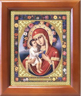 Жировицкая икона Божией Матери, в деревянной рамке 7,5*10 см - Иконы оптом