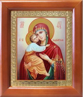 Владимирская икона Божией Матери (лик № 084), в деревянной рамке 12,5*14,5 см - Иконы оптом