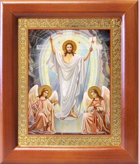 Воскресение Христово, икона в деревянной рамке 12,5*14,5 см - Иконы оптом