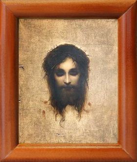 Иисус моргающий или Плат святой Вероники, икона в рамке 8*9,5 см - Иконы оптом