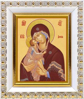 Донская икона Божией Матери, в белой пластиковой рамке 8,5*10 см - Иконы оптом