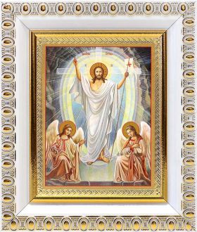 Воскресение Христово, икона в белой пластиковой рамке 8,5*10 см - Иконы оптом