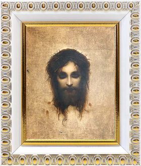 Иисус моргающий или Плат святой Вероники, икона в белой пластиковой рамке 8,5*10 см - Иконы оптом