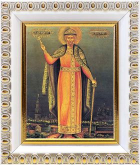Благоверный князь Мстислав Храбрый, икона в белой пластиковой рамке 8,5*10 см - Иконы оптом