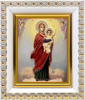 Икона Божией Матери "Благодатное небо", в белой пластиковой рамке 8,5*10 см - Иконы оптом