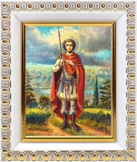 Великомученик Димитрий Солунский, икона в белой пластиковой рамке 8,5*10 см - Иконы оптом