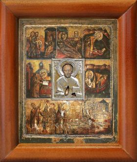 Великорецкая икона Николая Чудотворца, в деревянной рамке 8*9,5 см - Иконы оптом