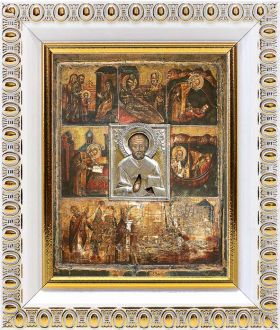 Великорецкая икона Николая Чудотворца, в белой пластиковой рамке 8,5*10 см - Иконы оптом