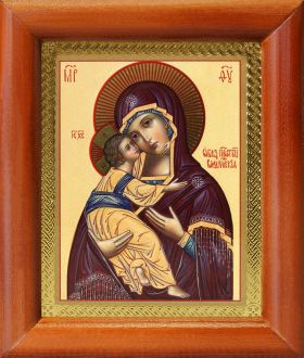 Владимирская икона Божией Матери (лик № 011), в деревянной рамке 8*9,5 см - Иконы оптом