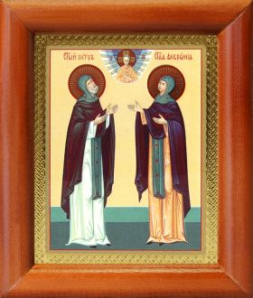 Благоверные князья Петр и Феврония Муромские (лик № 015), икона в деревянной рамке 8*9,5 см - Иконы оптом