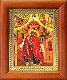 Зачатие Пресвятой Богородицы, икона в деревянной рамке 8*9,5 см - Иконы оптом