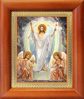 Воскресение Христово, икона в деревянной рамке 8*9,5 см - Иконы оптом