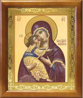 Владимирская икона Божией Матери (лик № 011), в деревянной рамке 17,5*20,5 см - Иконы оптом