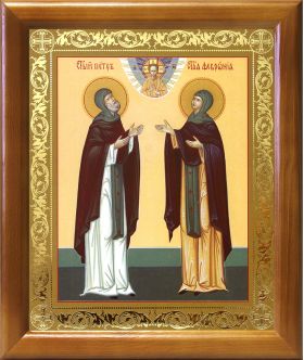 Благоверные князья Петр и Феврония Муромские (лик № 015), икона в деревянной рамке 17,5*20,5 см - Иконы оптом
