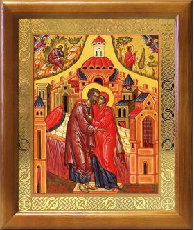 Зачатие Пресвятой Богородицы, икона в деревянной рамке 17,5*20,5 см - Иконы оптом