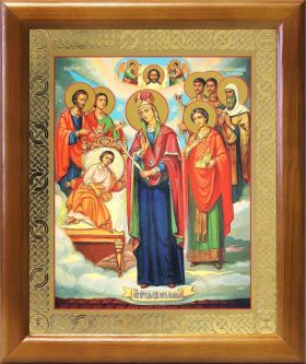 Икона Богородицы "Целительница" и святые врачеватели, рамка 17,5*20,5 см - Иконы оптом