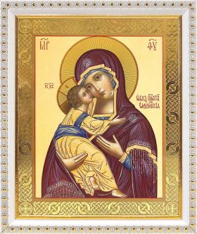 Владимирская икона Божией Матери (лик № 011), в белой пластиковой рамке 17,5*20,5 см - Иконы оптом
