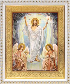 Воскресение Христово, икона в белой пластиковой рамке 17,5*20,5 см - Иконы оптом