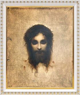Иисус моргающий или Плат святой Вероники, икона в белой пластиковой рамке 17,5*20,5 см - Иконы оптом