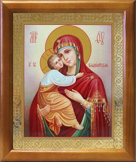 Владимирская икона Божией Матери (лик № 084), в деревянной рамке 17,5*20,5 см - Иконы оптом