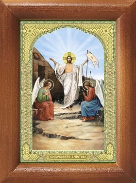 Воскресение Христово, икона в деревянной рамке 7,5*10 см - Иконы оптом