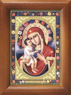 Жировицкая икона Божией Матери, в деревянной рамке 7,5*10 см - Иконы оптом