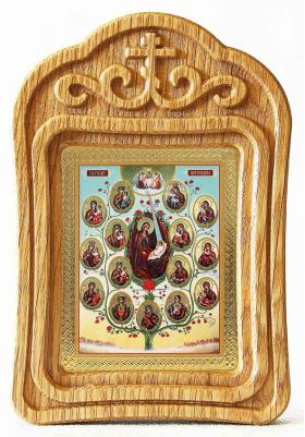 Древо Пресвятой Богородицы, икона в резной деревянной рамке - Иконы оптом