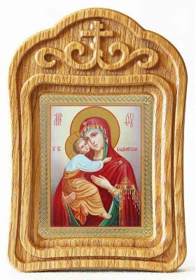 Владимирская икона Божией Матери (лик № 084), в резной деревянной рамке - Иконы оптом