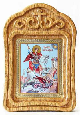 Великомученик Георгий Победоносец (лик № 087), икона в резной деревянной рамке - Иконы оптом