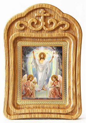 Воскресение Христово, икона в резной деревянной рамке - Иконы оптом