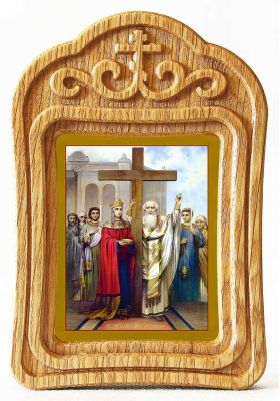 Воздвижение Креста Господня, икона в резной деревянной рамке - Иконы оптом