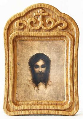 Иисус моргающий или Плат святой Вероники, икона в резной деревянной рамке - Иконы оптом