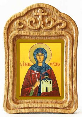 Блаженная Ангелина Сербская, королева, икона в резной деревянной рамке - Иконы оптом