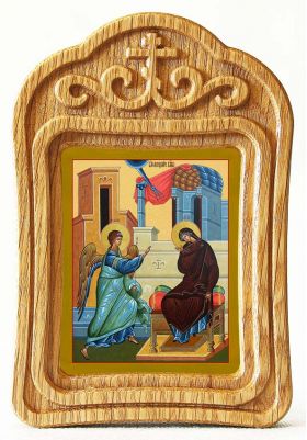 Благовещение Пресвятой Богородицы, икона в резной деревянной рамке - Иконы оптом