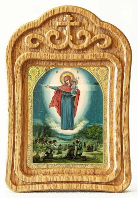 Августовская икона Божией Матери, 1914 г, в резной деревянной рамке - Иконы оптом