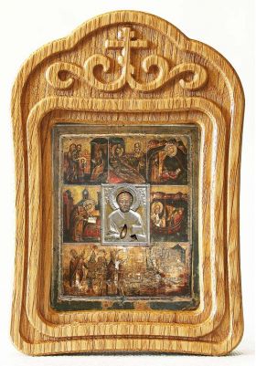 Великорецкая икона Николая Чудотворца, в резной деревянной рамке - Иконы оптом