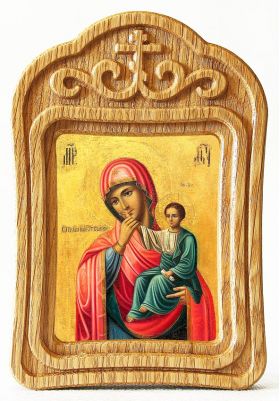 Ватопедская икона Божией Матери "Отрада" или "Утешение", в резной деревянной рамке - Иконы оптом
