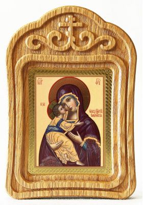 Владимирская икона Божией Матери (лик № 011), в резной деревянной рамке - Иконы оптом