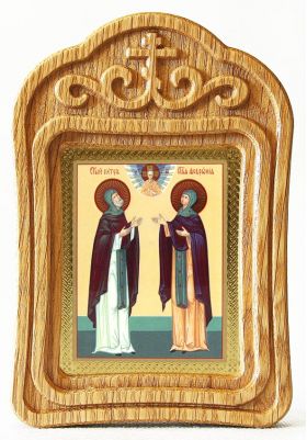 Благоверные князья Петр и Феврония Муромские (лик № 015), икона в резной деревянной рамке - Иконы оптом