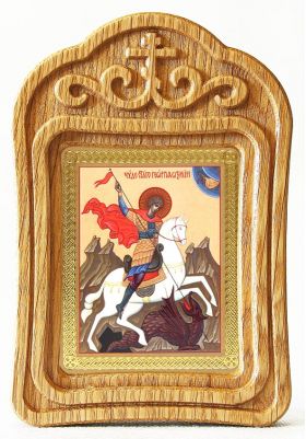 Великомученик Георгий Победоносец (лик № 025), икона в резной деревянной рамке - Иконы оптом