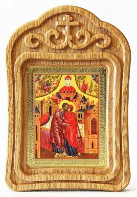 Зачатие Пресвятой Богородицы, икона в резной деревянной рамке - Иконы оптом